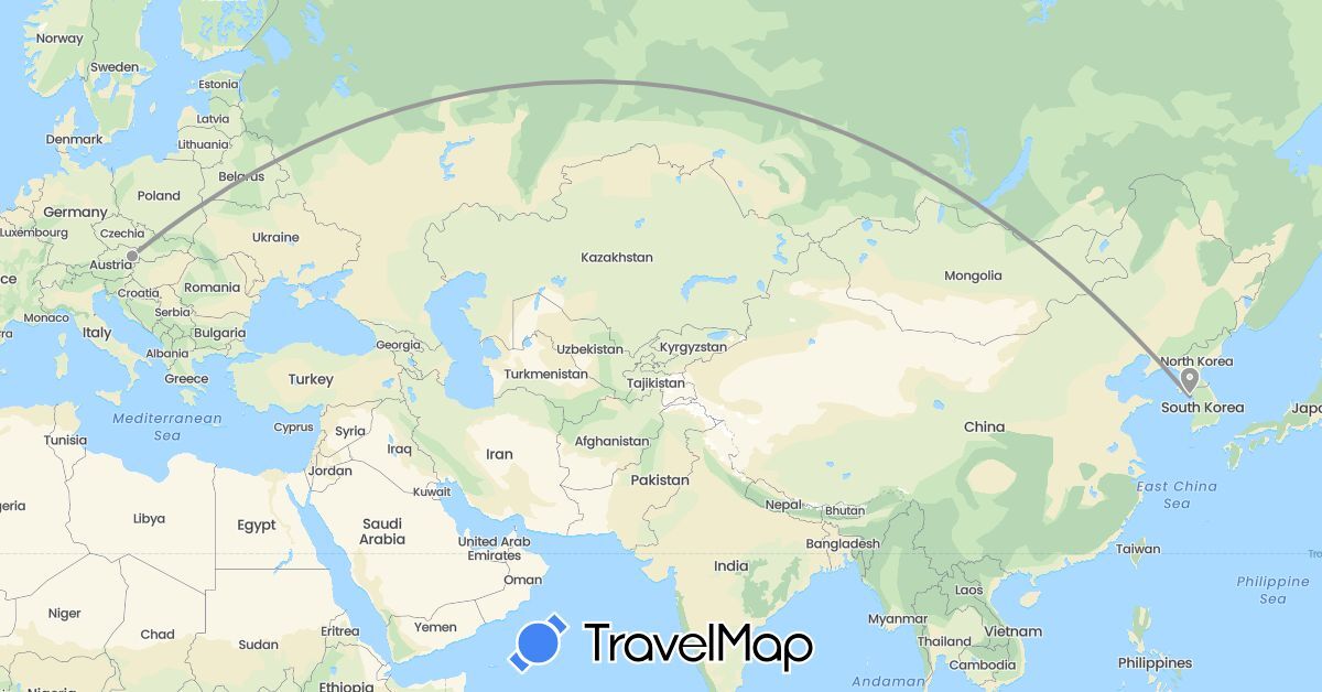 TravelMap itinerary: driving, plane in Austria, South Korea (Asia, Europe)